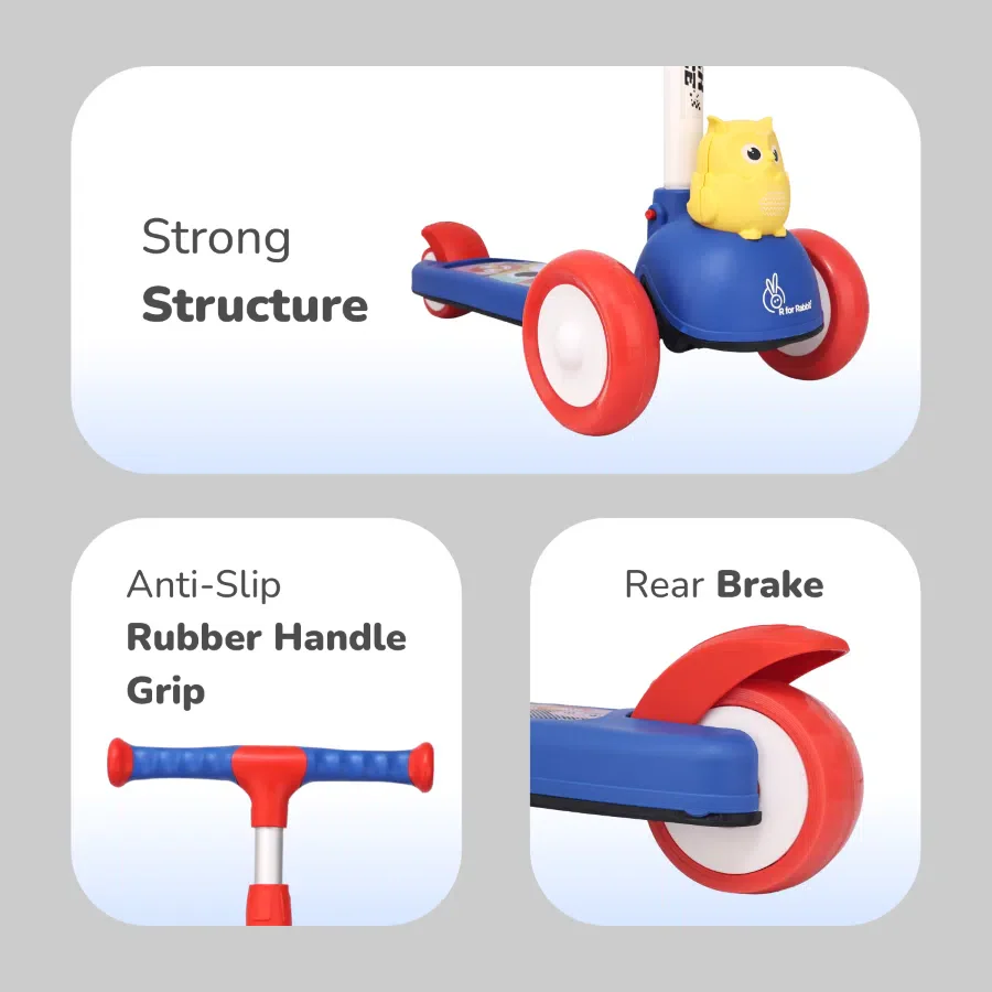 Road Runner Ryder Ace Kids Scooter with PU LED wheels & Multi-Level Height Adjustment - Blue Red - Image 7