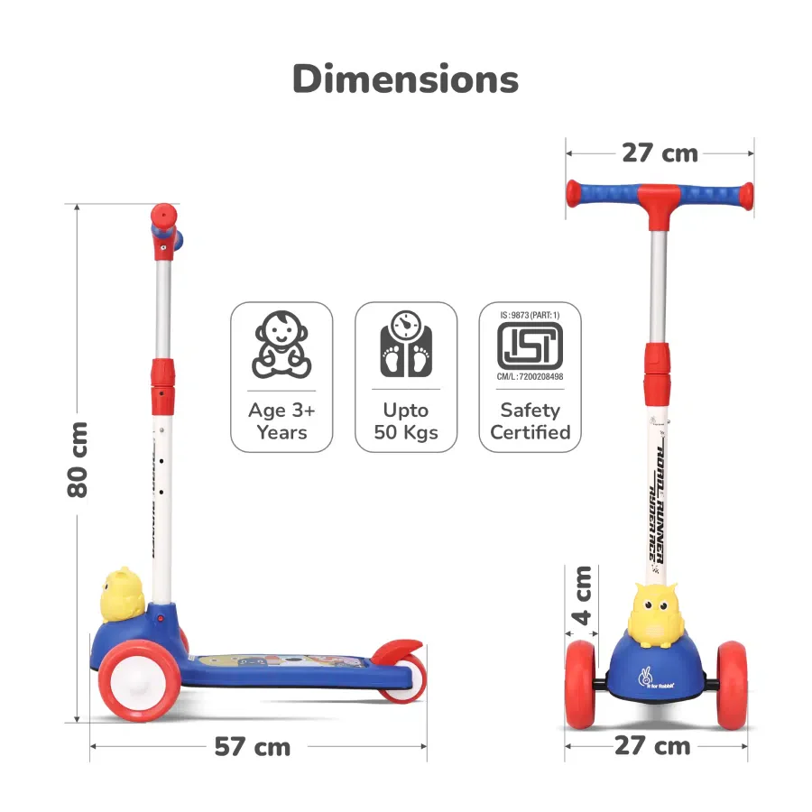 Road Runner Ryder Ace Kids Scooter with PU LED wheels & Multi-Level Height Adjustment - Blue Red - Image 8