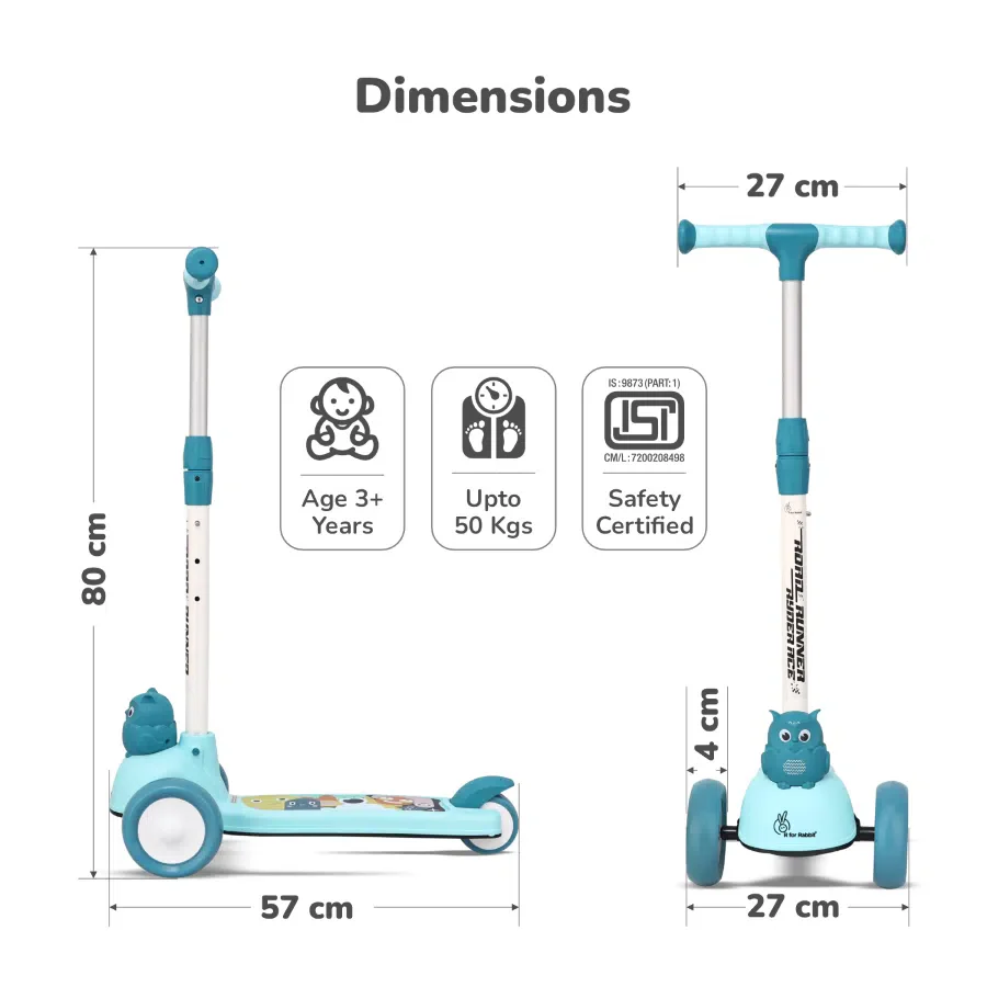 Road Runner Ryder Ace Kids Scooter with PU LED wheels & Multi-Level Height Adjustment - Lake Blue - Image 8