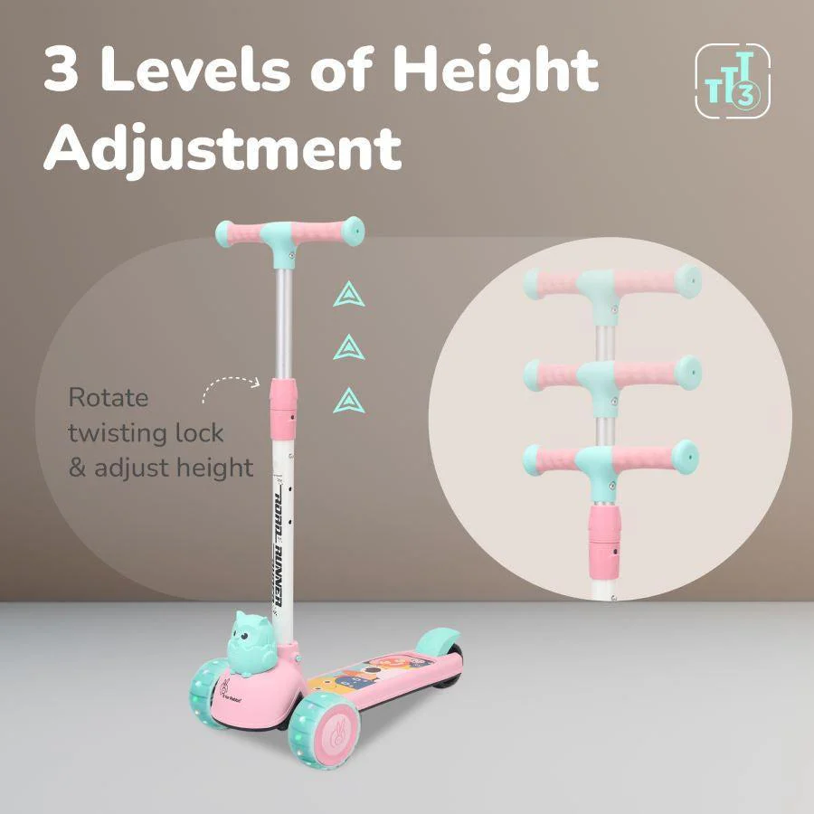 Road Runner Ryder Kids Scooter - PU LED wheels & Multi-Level Height Adjustment - Pink Blue - Image 3
