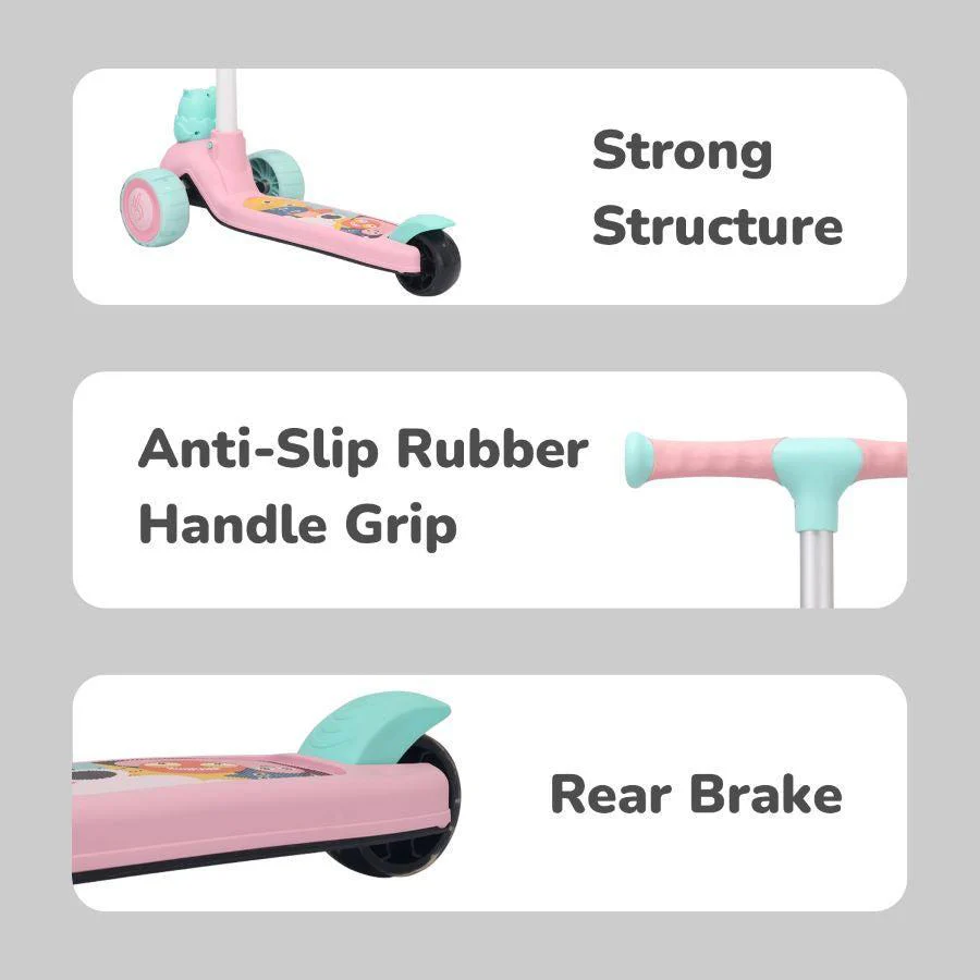 Road Runner Ryder Kids Scooter - PU LED wheels & Multi-Level Height Adjustment - Pink Blue - Image 7