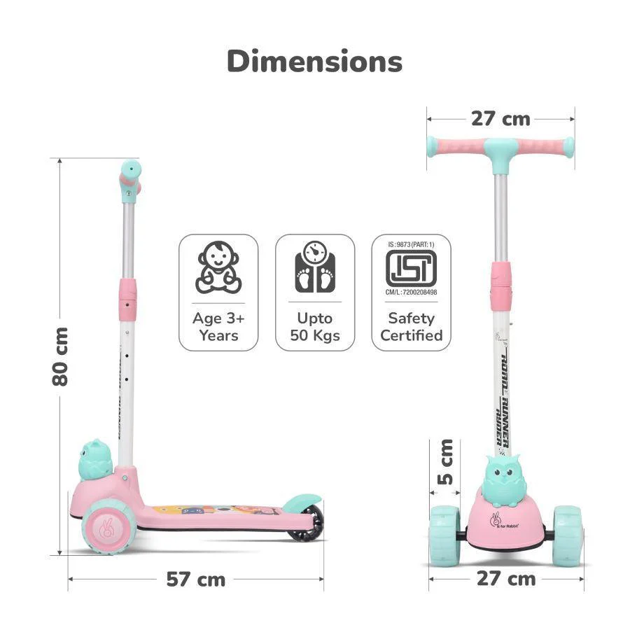 Road Runner Ryder Kids Scooter - PU LED wheels & Multi-Level Height Adjustment - Pink Blue - Image 8