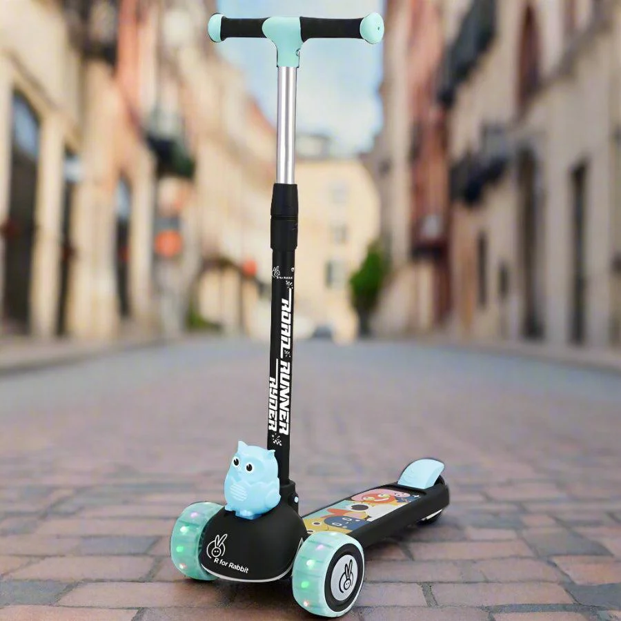 Road Runner Ryder Kids Scooter - PU LED wheels & Multi-Level Height Adjustment - Black Blue