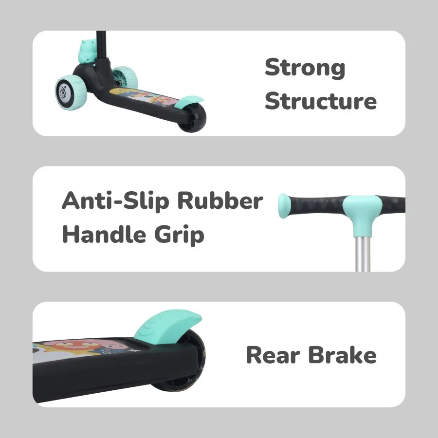 Road Runner Ryder Kids Scooter - PU LED wheels & Multi-Level Height Adjustment - Black Blue - Image 7