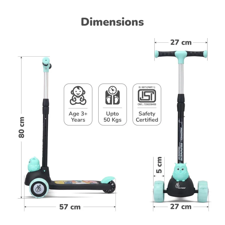Road Runner Ryder Kids Scooter - PU LED wheels & Multi-Level Height Adjustment - Black Blue - Image 8