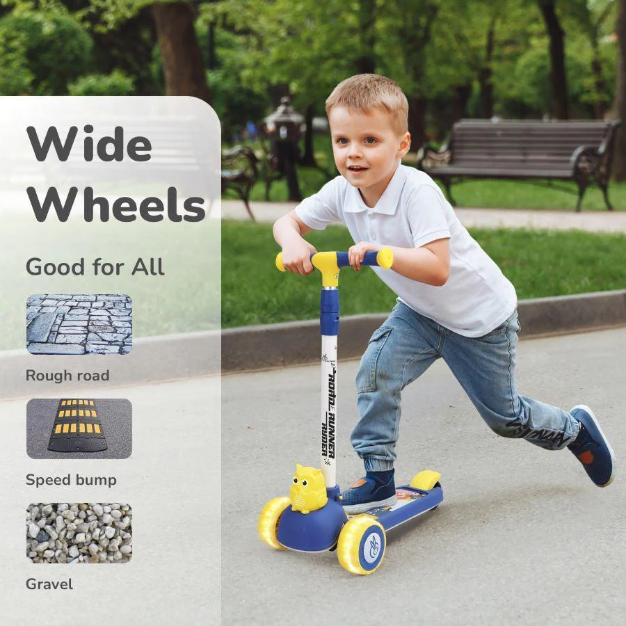 Road Runner Ryder Kids Scooter - PU LED wheels & Multi-Level Height Adjustment - Blue Yellow - Image 5