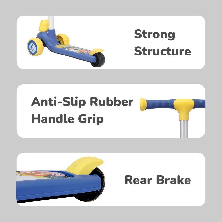 Road Runner Ryder Kids Scooter - PU LED wheels & Multi-Level Height Adjustment - Blue Yellow - Image 7