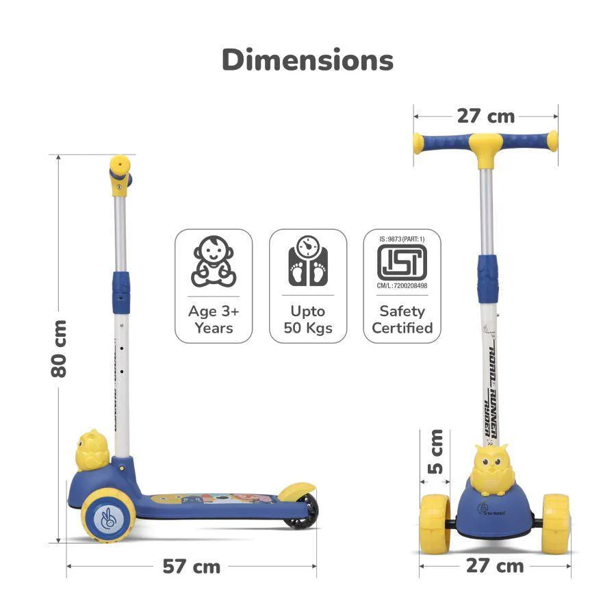 Road Runner Ryder Kids Scooter - PU LED wheels & Multi-Level Height Adjustment - Blue Yellow - Image 8