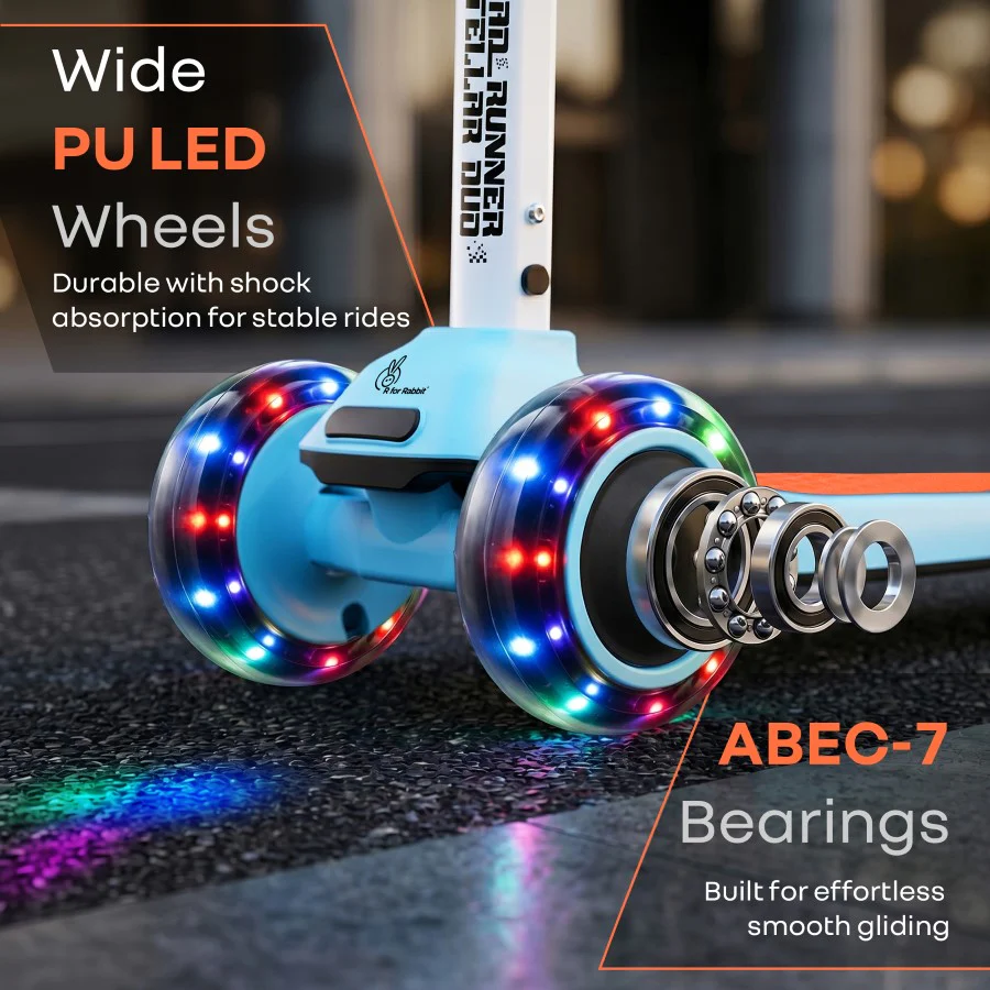 Road Runner Stellar Duo 2 in 1 Kick Scooter with Removable Seat - Adjustable Height - Colourful LED Lights - ABEC 7 Bearings - BIS Certified Kids Scooter - Age 3+ Years - Blue Orange - Image 5