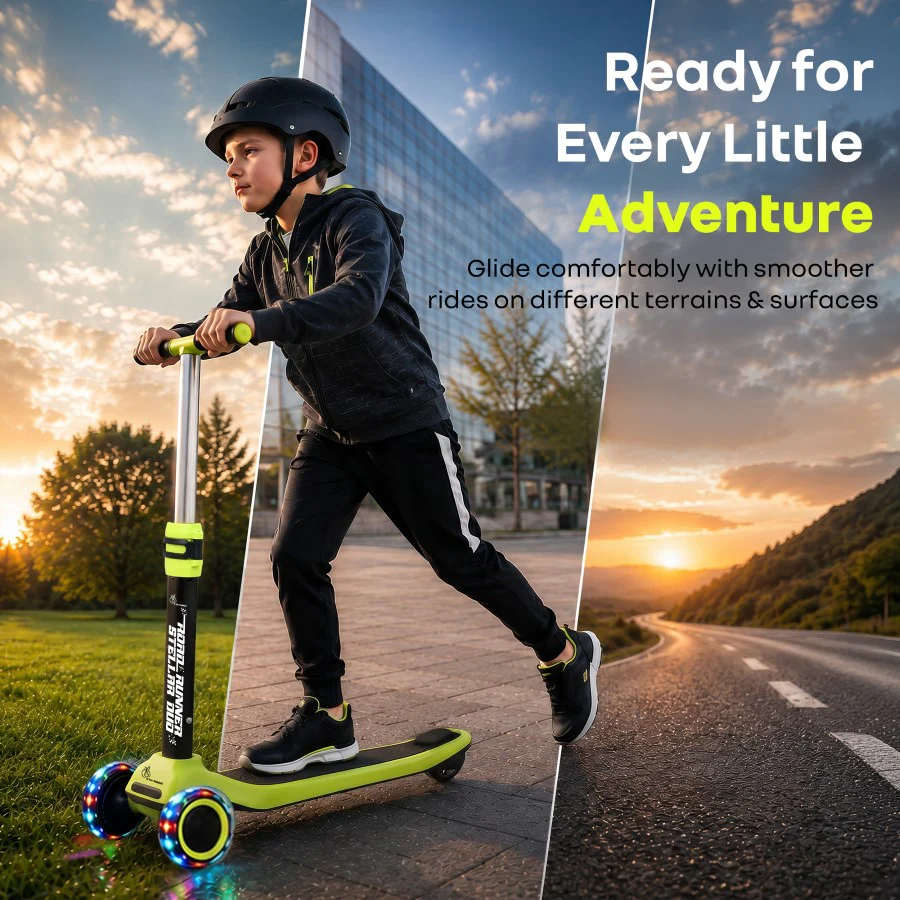 Road Runner Stellar Duo 2 in 1 Kick Scooter with Detachable Seat - Sit & Stand Scooter for Toddlers - Adjustable Height - LED PU Wheels - ABEC 7 Bearings - BIS Certified - Age 3+ Years - Neon Black - Image 3