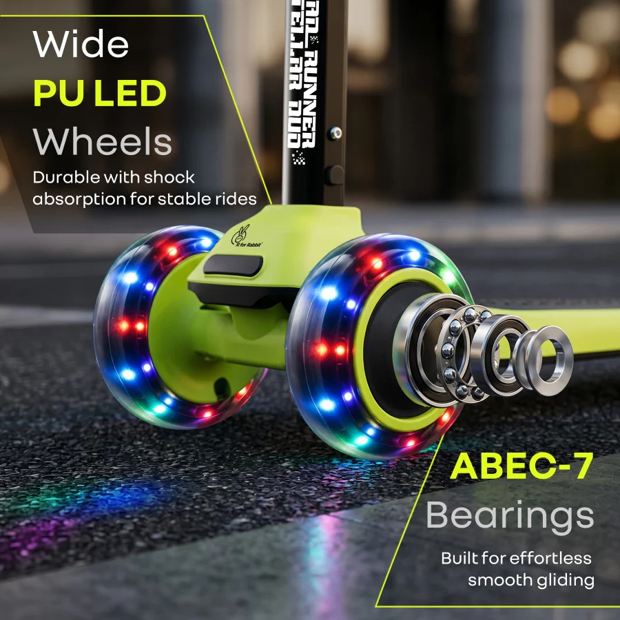 Road Runner Stellar Duo 2 in 1 Kick Scooter with Detachable Seat - Sit & Stand Scooter for Toddlers - Adjustable Height - LED PU Wheels - ABEC 7 Bearings - BIS Certified - Age 3+ Years - Neon Black - Image 5