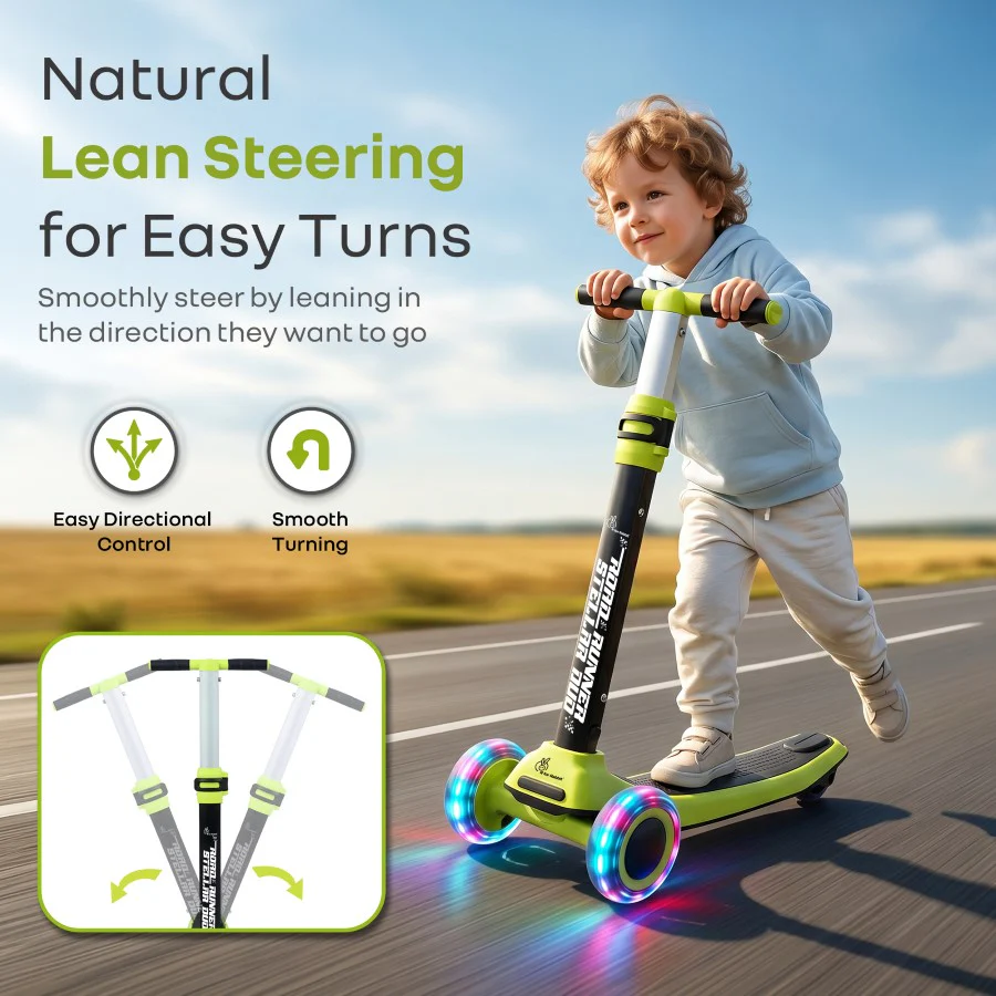 Road Runner Stellar Duo 2 in 1 Kick Scooter with Detachable Seat - Sit & Stand Scooter for Toddlers - Adjustable Height - LED PU Wheels - ABEC 7 Bearings - BIS Certified - Age 3+ Years - Neon Black - Image 6