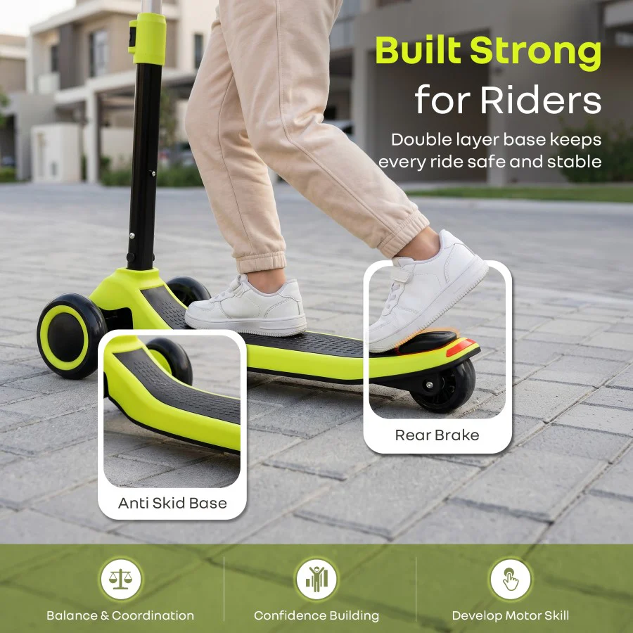 Road Runner Stellar Duo 2 in 1 Kick Scooter with Detachable Seat - Sit & Stand Scooter for Toddlers - Adjustable Height - LED PU Wheels - ABEC 7 Bearings - BIS Certified - Age 3+ Years - Neon Black - Image 8
