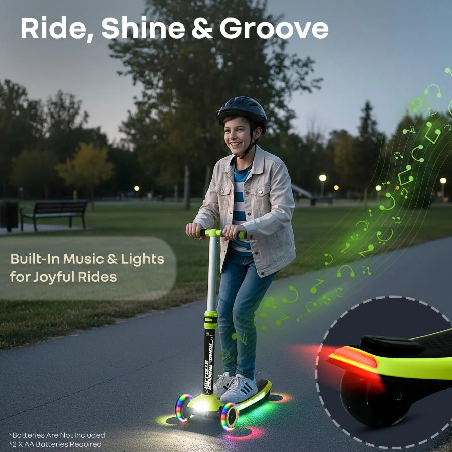Road Runner Stellar - LED Scooter for Kids with Bluetooth Music, Adjustable Height & Smooth Ride - Neon Black - Image 3