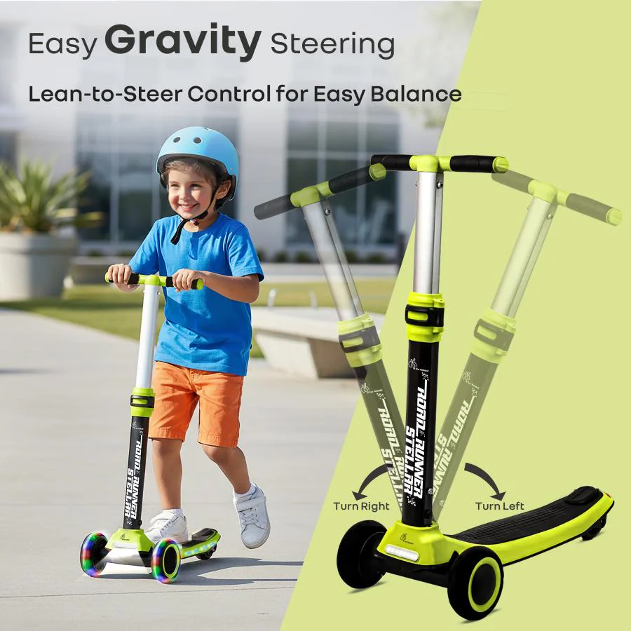 Road Runner Stellar - LED Scooter for Kids with Bluetooth Music, Adjustable Height & Smooth Ride - Neon Black - Image 5