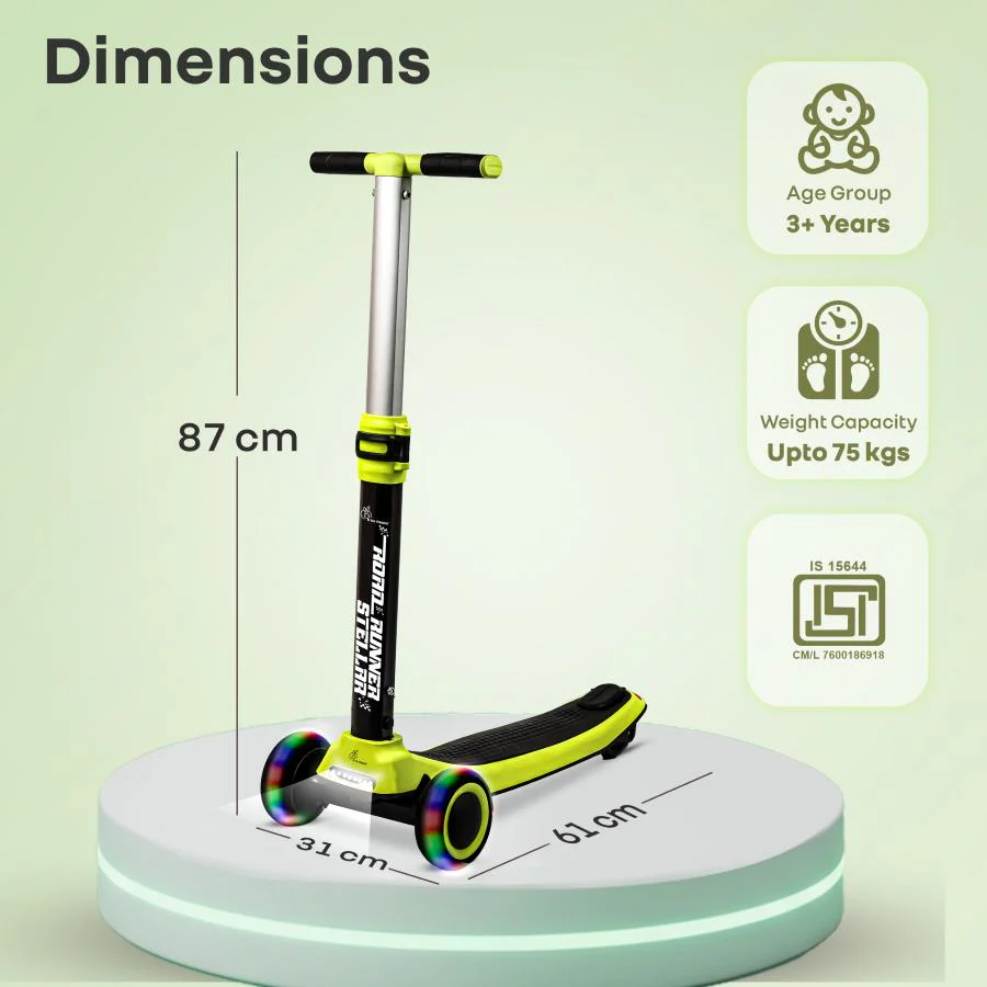 Road Runner Stellar - LED Scooter for Kids with Bluetooth Music, Adjustable Height & Smooth Ride - Neon Black - Image 9