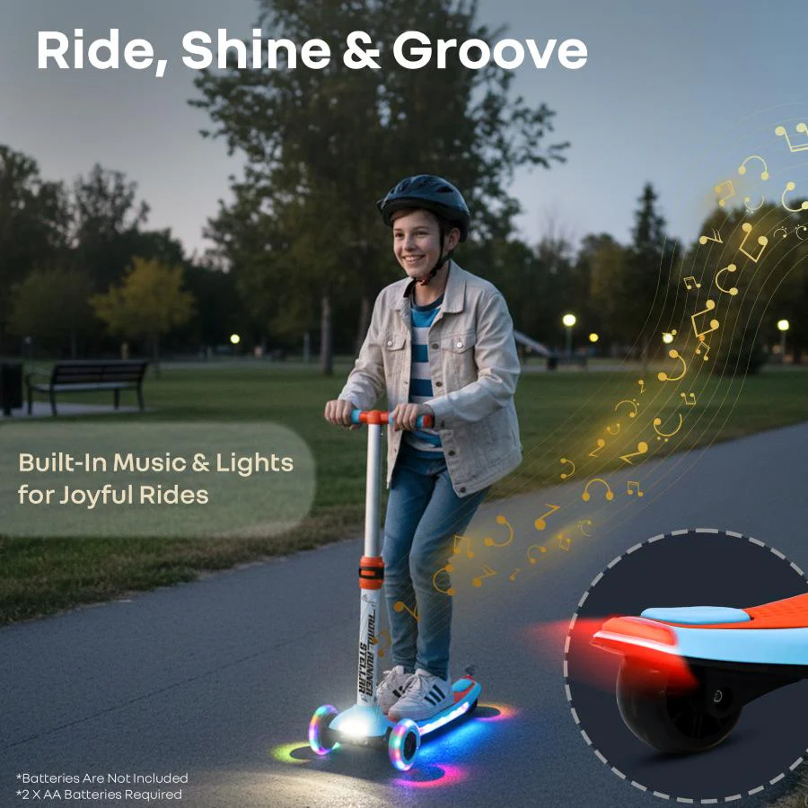 Road Runner Stellar - LED Scooter for Kids with Bluetooth Music, Adjustable Height & Smooth Ride - Blue Orange - Image 3