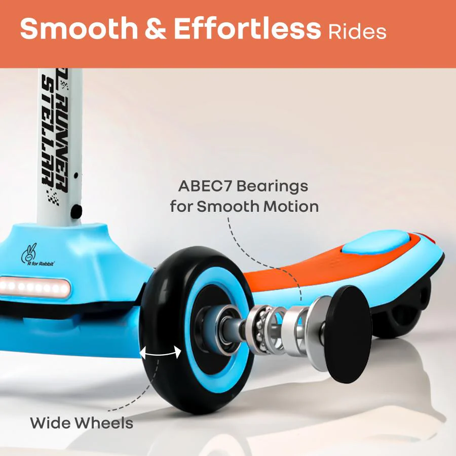 Road Runner Stellar - LED Scooter for Kids with Bluetooth Music, Adjustable Height & Smooth Ride - Blue Orange - Image 4