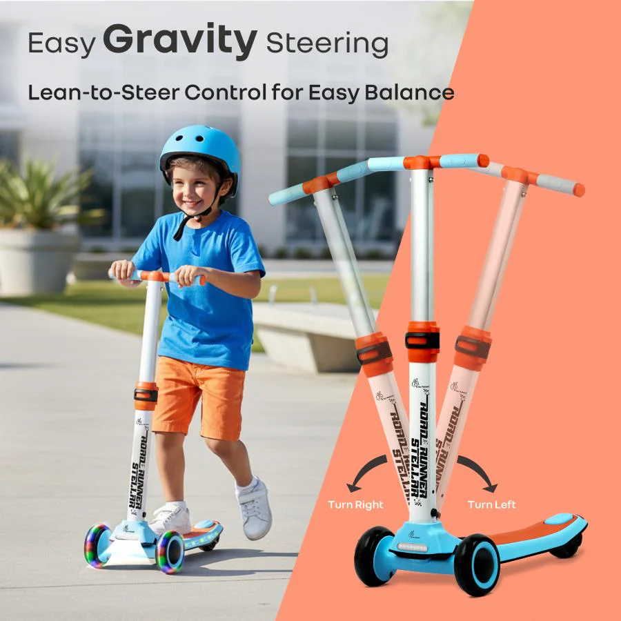 Road Runner Stellar - LED Scooter for Kids with Bluetooth Music, Adjustable Height & Smooth Ride - Blue Orange - Image 5