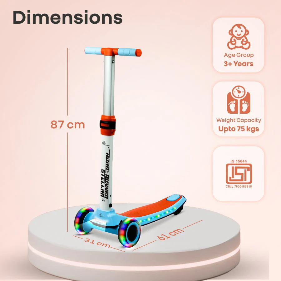 Road Runner Stellar - LED Scooter for Kids with Bluetooth Music, Adjustable Height & Smooth Ride - Blue Orange - Image 9