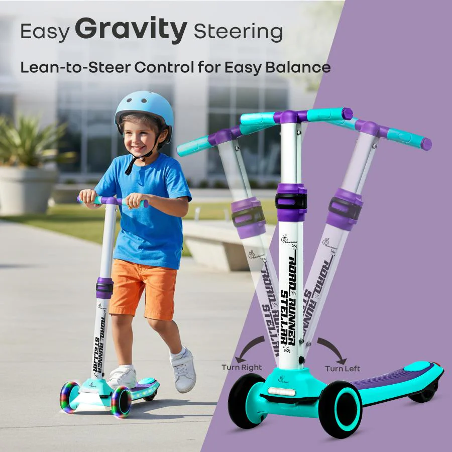 Road Runner Stellar - LED Scooter for Kids with Bluetooth Music, Adjustable Height & Smooth Ride - Green Purple - Image 5