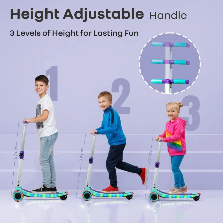 Road Runner Stellar - LED Scooter for Kids with Bluetooth Music, Adjustable Height & Smooth Ride - Green Purple - Image 6