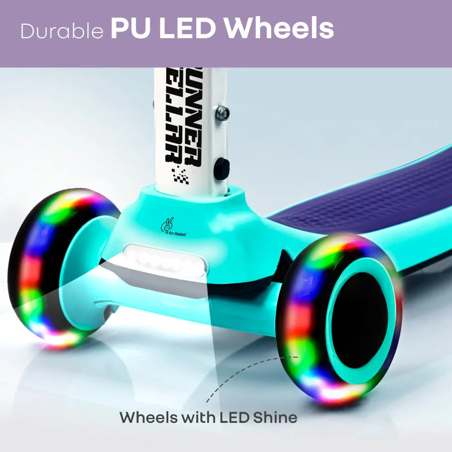 Road Runner Stellar - LED Scooter for Kids with Bluetooth Music, Adjustable Height & Smooth Ride - Green Purple - Image 8