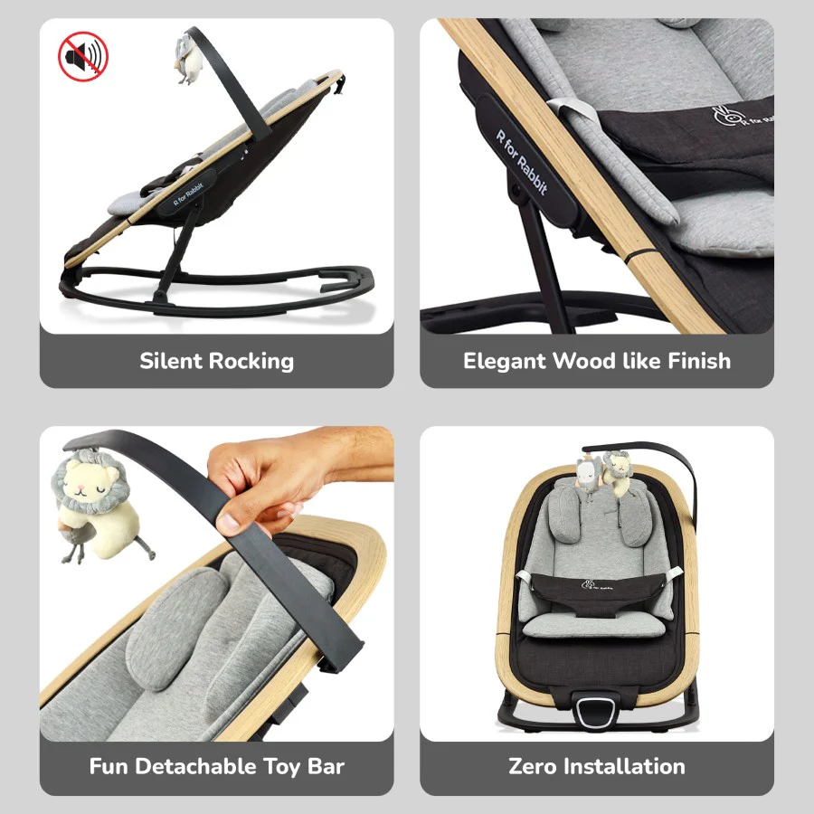 Rock N Nap Bliss – Lightweight Baby Sleeper & Rocker Soft, Safe & Travel-Friendly - Grey Black - Image 3