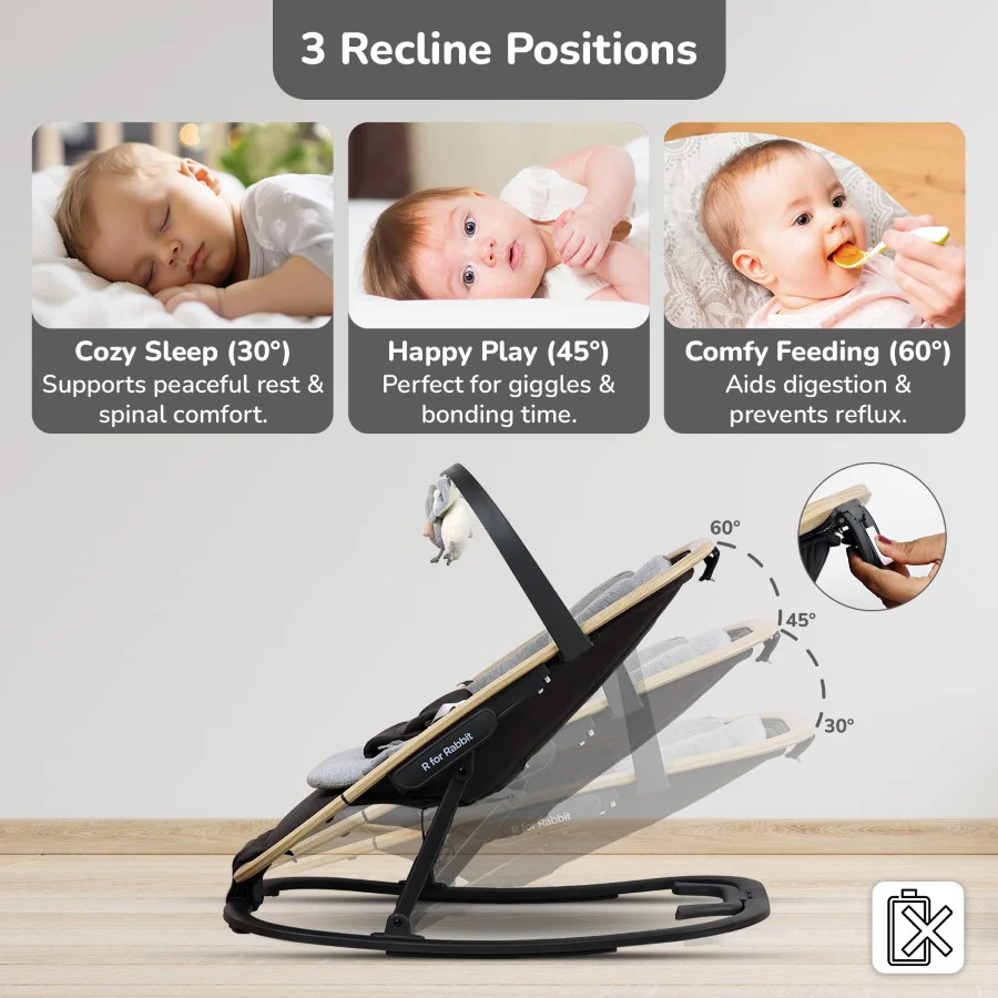 Rock N Nap Bliss – Lightweight Baby Sleeper & Rocker Soft, Safe & Travel-Friendly - Grey Black - Image 4