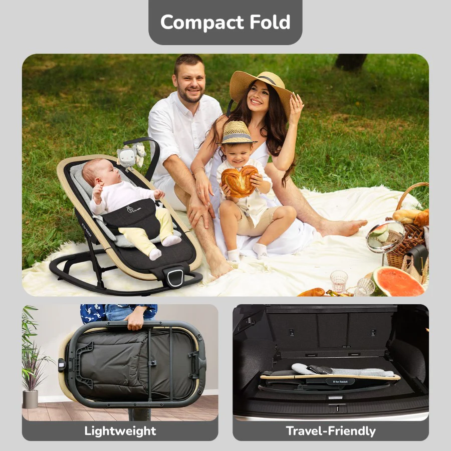 Rock N Nap Bliss – Lightweight Baby Sleeper & Rocker Soft, Safe & Travel-Friendly - Grey Black - Image 5