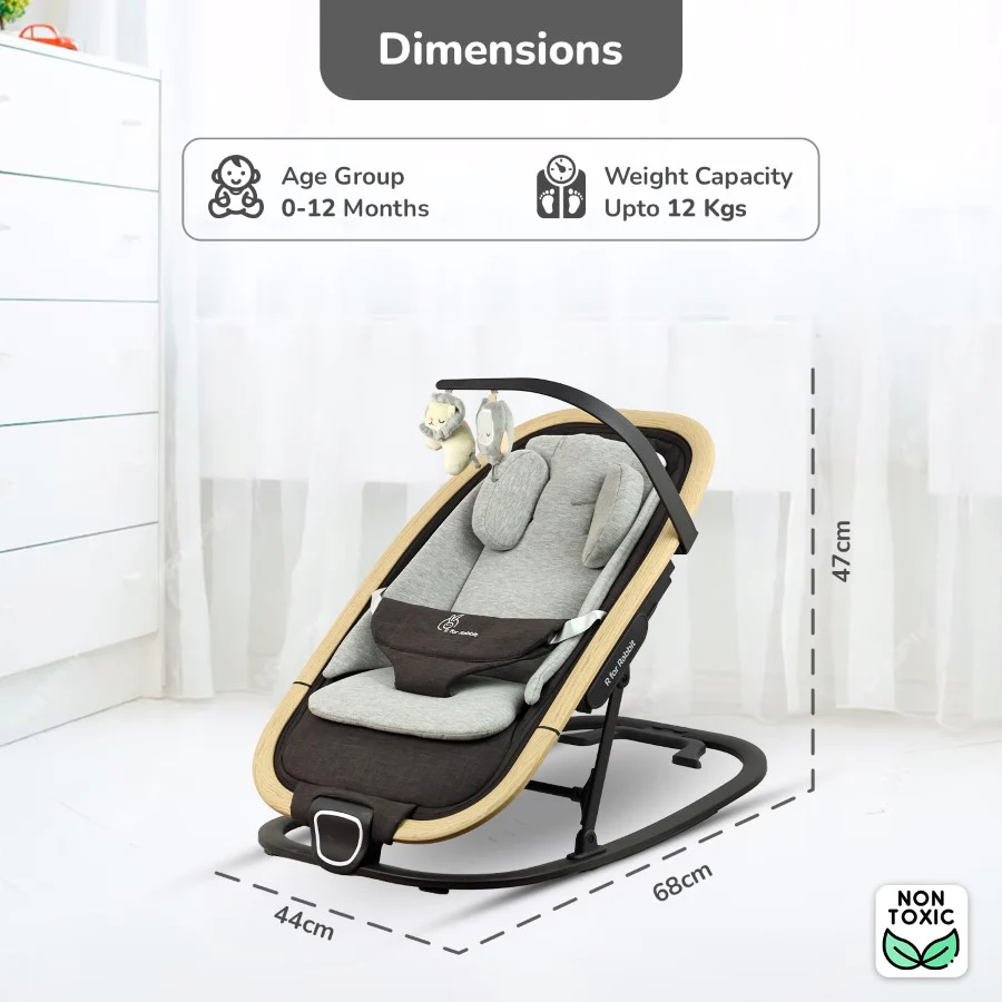 Rock N Nap Bliss – Lightweight Baby Sleeper & Rocker Soft, Safe & Travel-Friendly - Grey Black - Image 7