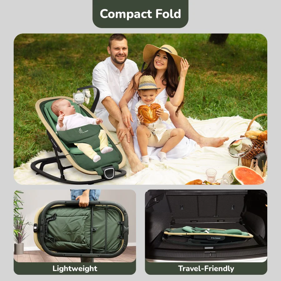 Rock N Nap Bliss – Lightweight Baby Sleeper & Rocker Soft, Safe & Travel-Friendly - Olive Green - Image 5