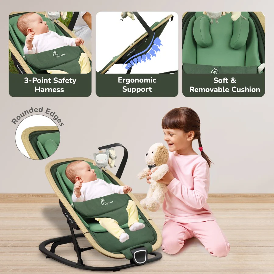 Rock N Nap Bliss – Lightweight Baby Sleeper & Rocker Soft, Safe & Travel-Friendly - Olive Green - Image 6