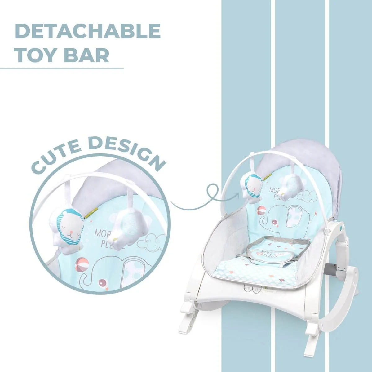3 in 1 Rock N Play Rocker - Adjustable Backrest Recline, Detachable Toy Bar, Soothing Music & Vibration, Adjustable backrest, 0+ Months - Green Grey - Image 4
