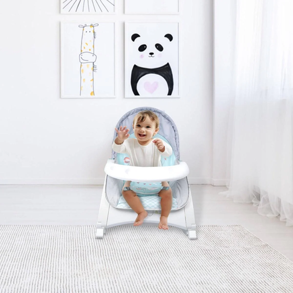 3 in 1 Rock N Play Rocker - Adjustable Backrest Recline, Detachable Toy Bar, Soothing Music & Vibration, Adjustable backrest, 0+ Months - Green Grey - Image 6
