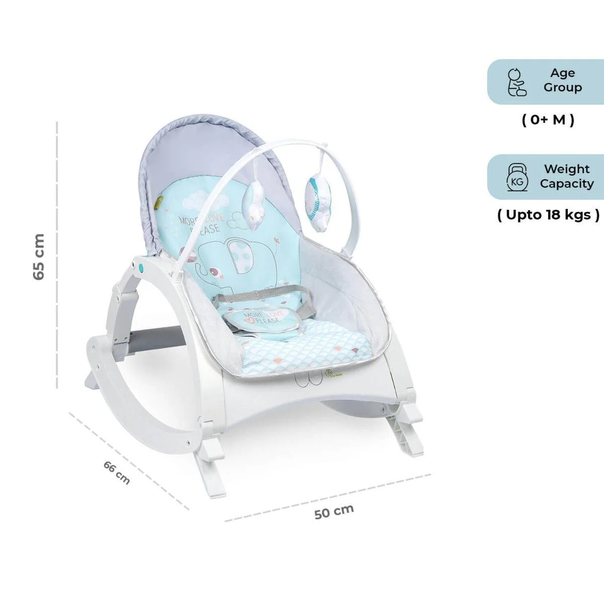 3 in 1 Rock N Play Rocker - Adjustable Backrest Recline, Detachable Toy Bar, Soothing Music & Vibration, Adjustable backrest, 0+ Months - Green Grey - Image 7
