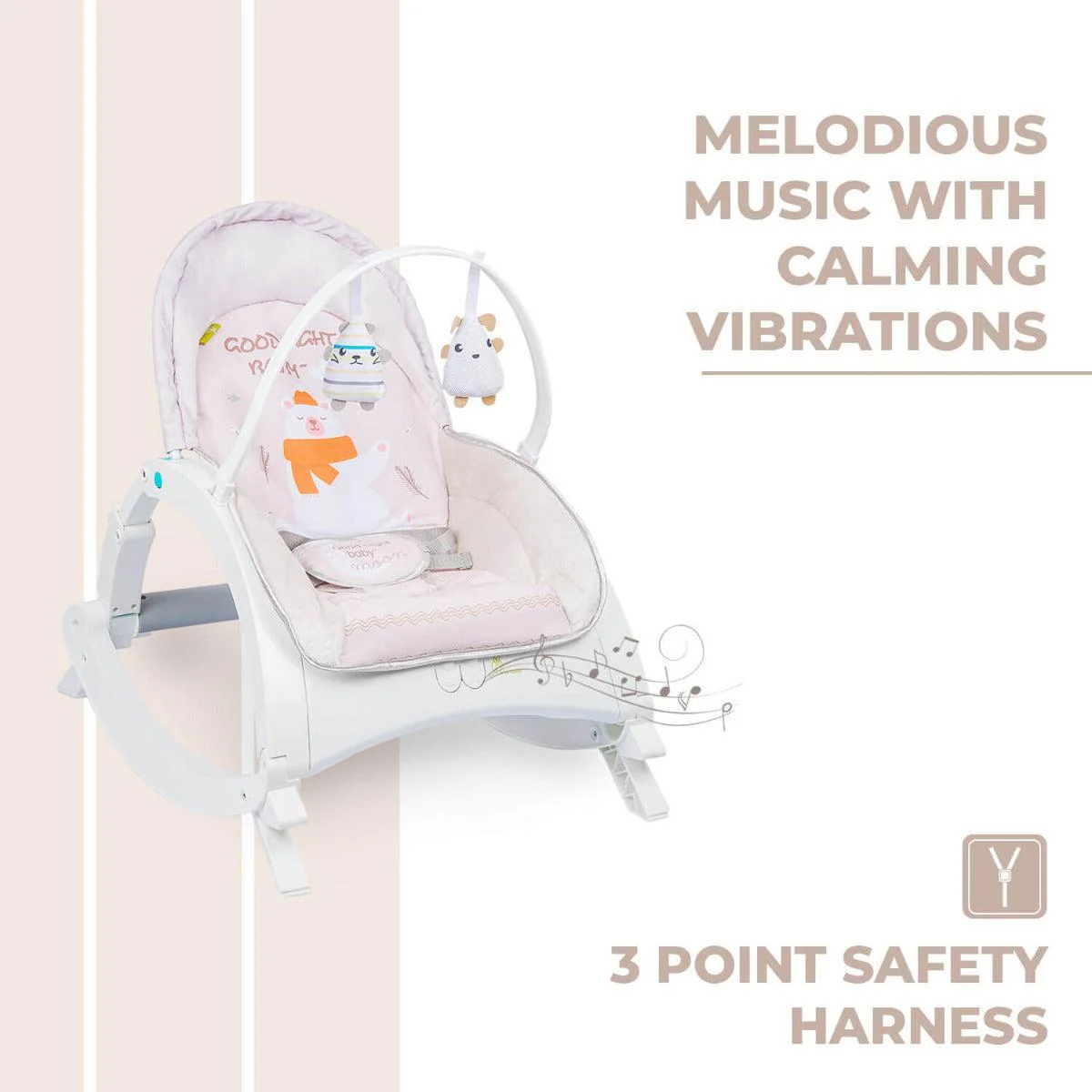 3 in 1 Rock N Play Rocker - Adjustable Backrest Recline, Detachable Toy Bar, Soothing Music & Vibration, Adjustable backrest, 0+ Months - Cream Grey - Image 5