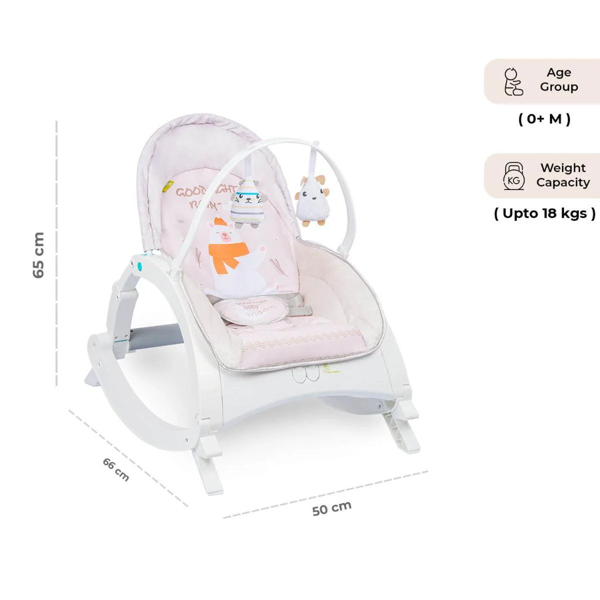 3 in 1 Rock N Play Rocker - Adjustable Backrest Recline, Detachable Toy Bar, Soothing Music & Vibration, Adjustable backrest, 0+ Months - Cream Grey - Image 7