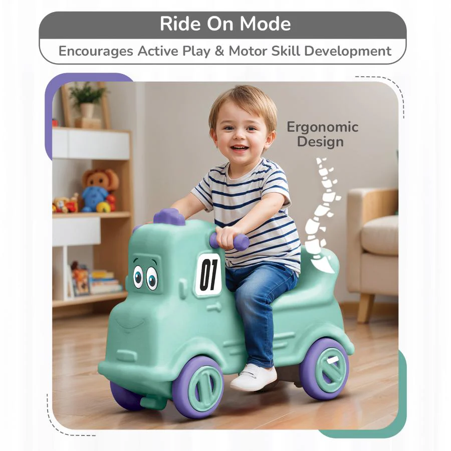 Rock N Ride 3-in-1 Balance Board, Ride On & Rocker for Kids (1-4 Years) - Green Purple - Image 3