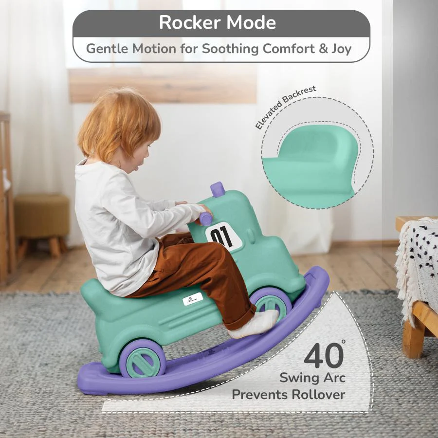 Rock N Ride 3-in-1 Balance Board, Ride On & Rocker for Kids (1-4 Years) - Green Purple - Image 4