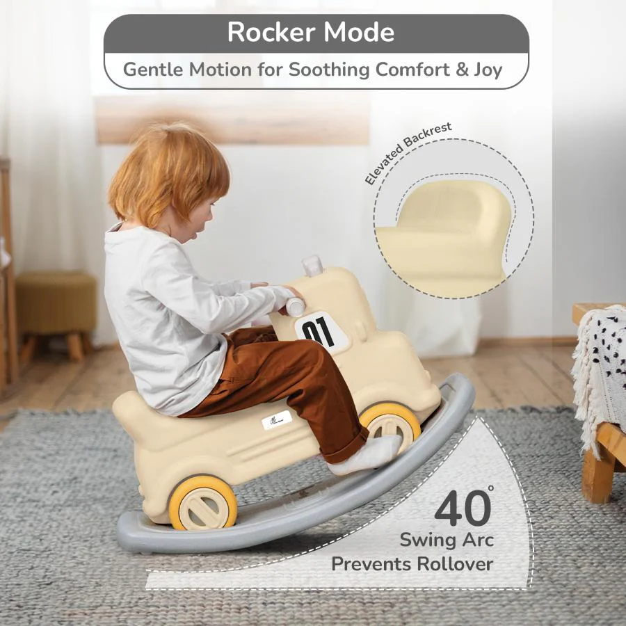 Rock N Ride 3-in-1 Balance Board, Ride On & Rocker for Kids (1-4 Years) - Beige Grey - Image 4