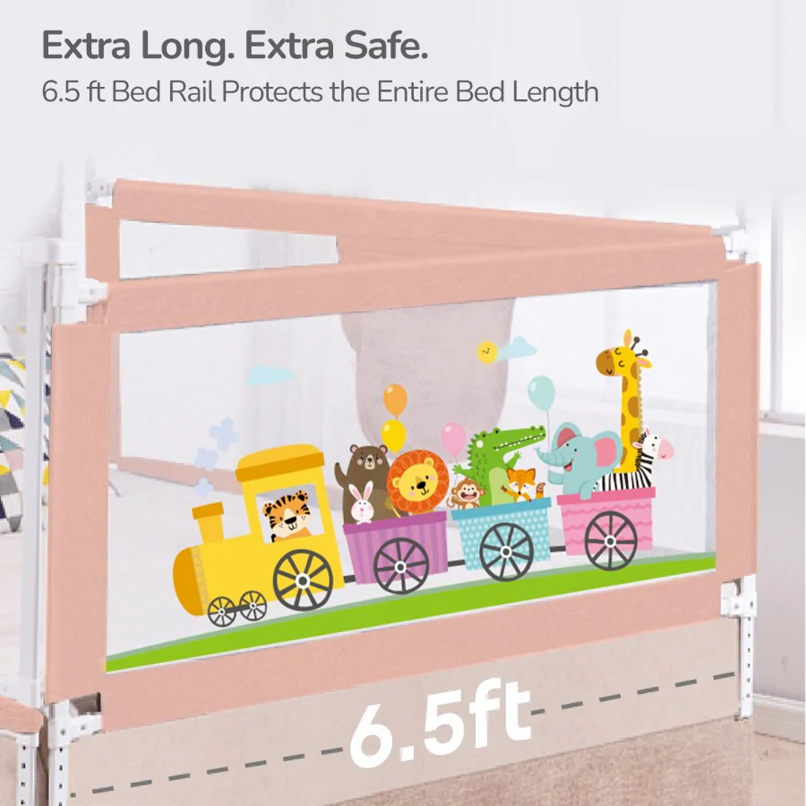 Safari Bed Rail for Baby With Adjustable Height, Mesh & Storage Pocket - Pink - Image 2