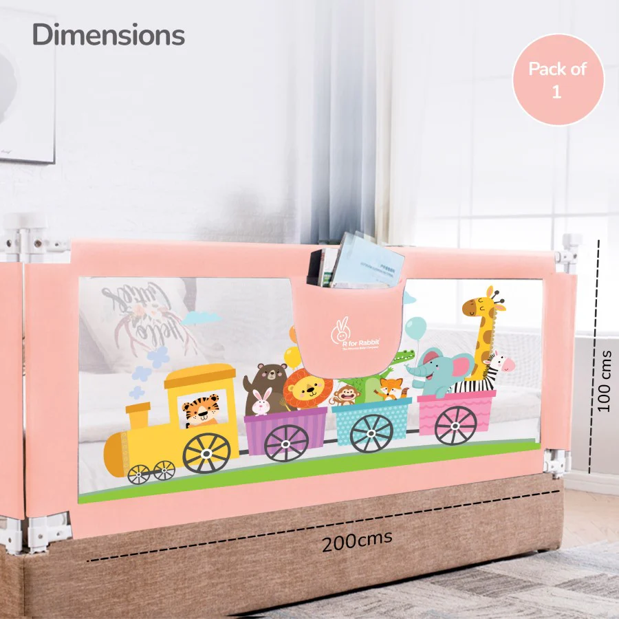 Safari Bed Rail for Baby With Adjustable Height, Mesh & Storage Pocket - Pink - Image 9