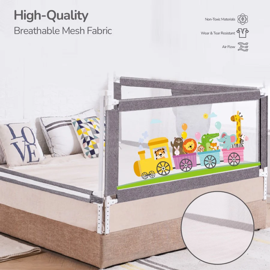Safari Bed Rail for Baby Easy Install, Anti-Fall Safeguard for Toddler Safety - Grey - Image 2