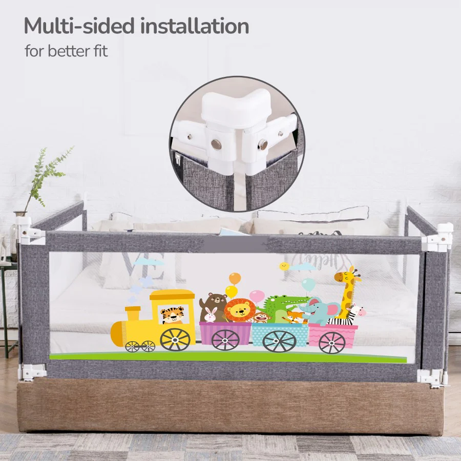 Safari Bed Rail for Baby Easy Install, Anti-Fall Safeguard for Toddler Safety - Grey - Image 3
