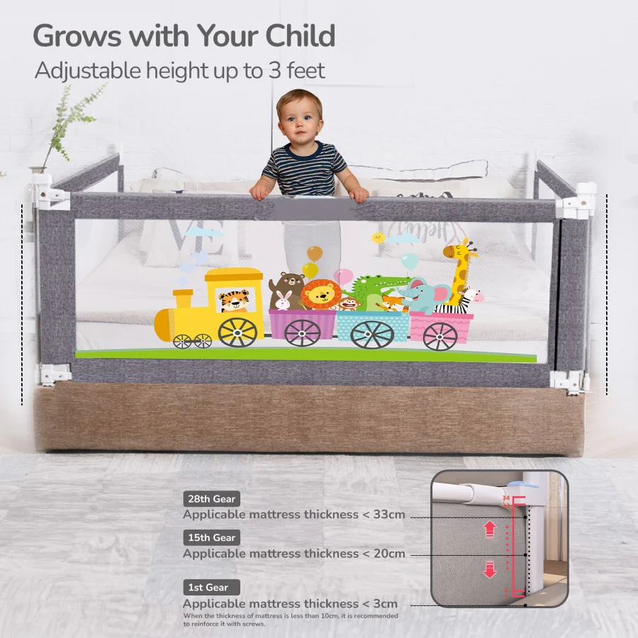 Safari Bed Rail for Baby Easy Install, Anti-Fall Safeguard for Toddler Safety - Grey - Image 4