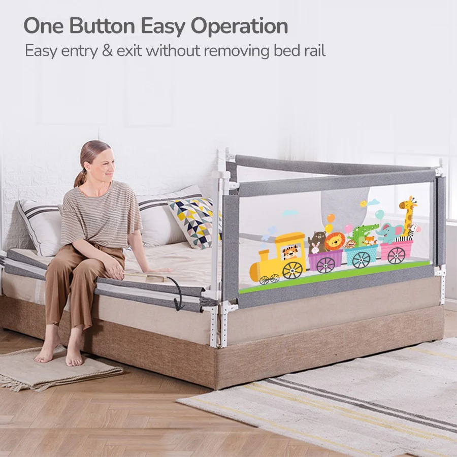 Safari Bed Rail for Baby Easy Install, Anti-Fall Safeguard for Toddler Safety - Grey - Image 6