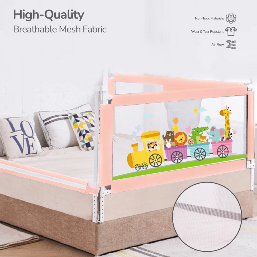 Safari Bed Rail for Baby Easy Install, Anti-Fall Safeguard for Toddler Safety - Pink - Image 2