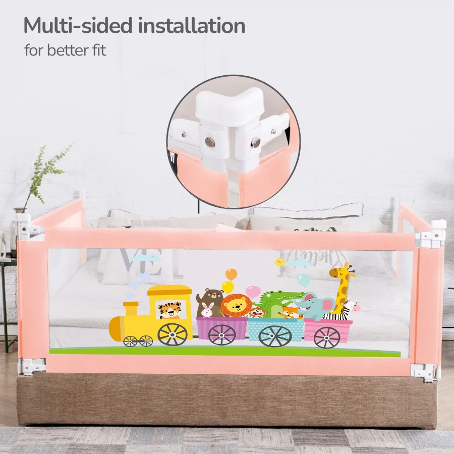 Safari Bed Rail for Baby Easy Install, Anti-Fall Safeguard for Toddler Safety - Pink - Image 3