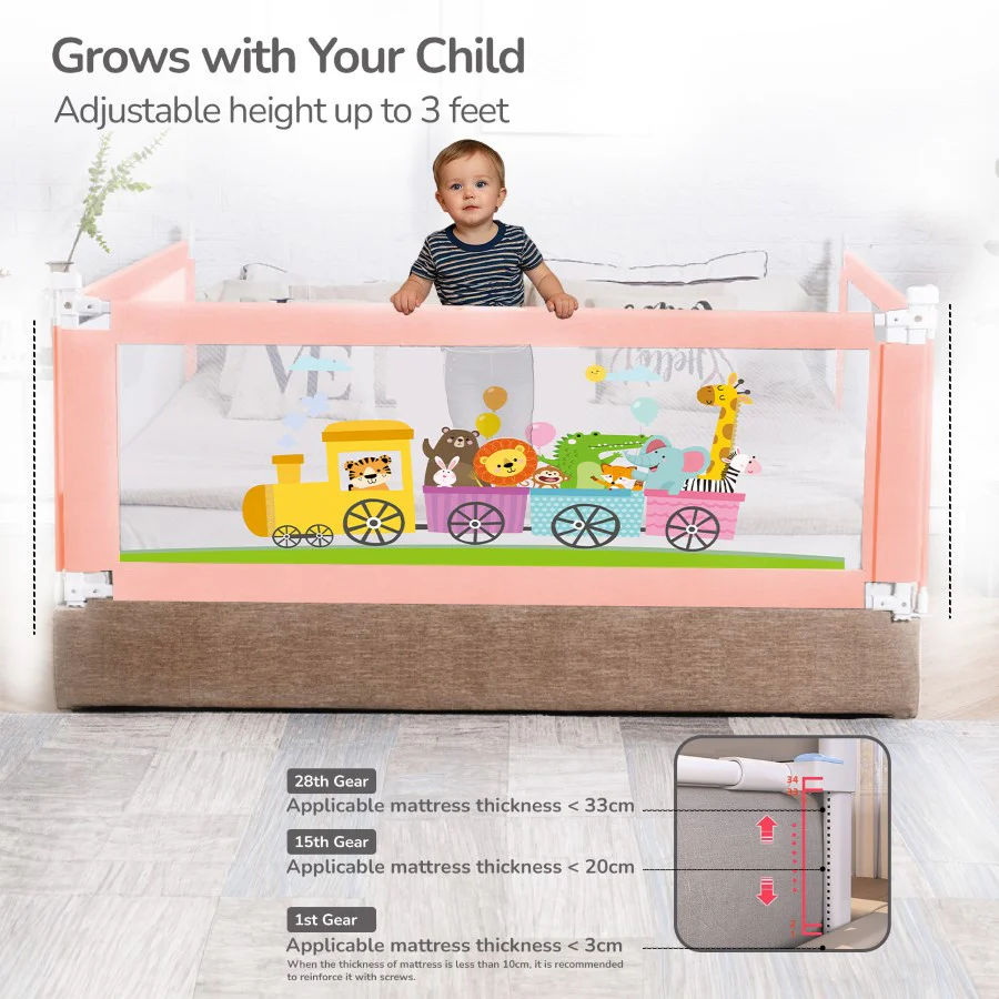 Safari Bed Rail for Baby Easy Install, Anti-Fall Safeguard for Toddler Safety - Pink - Image 4